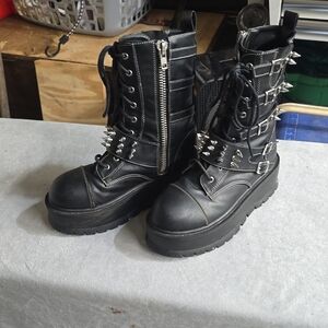 Demonia Black Spiked Lace-Up Platform Combat Boots